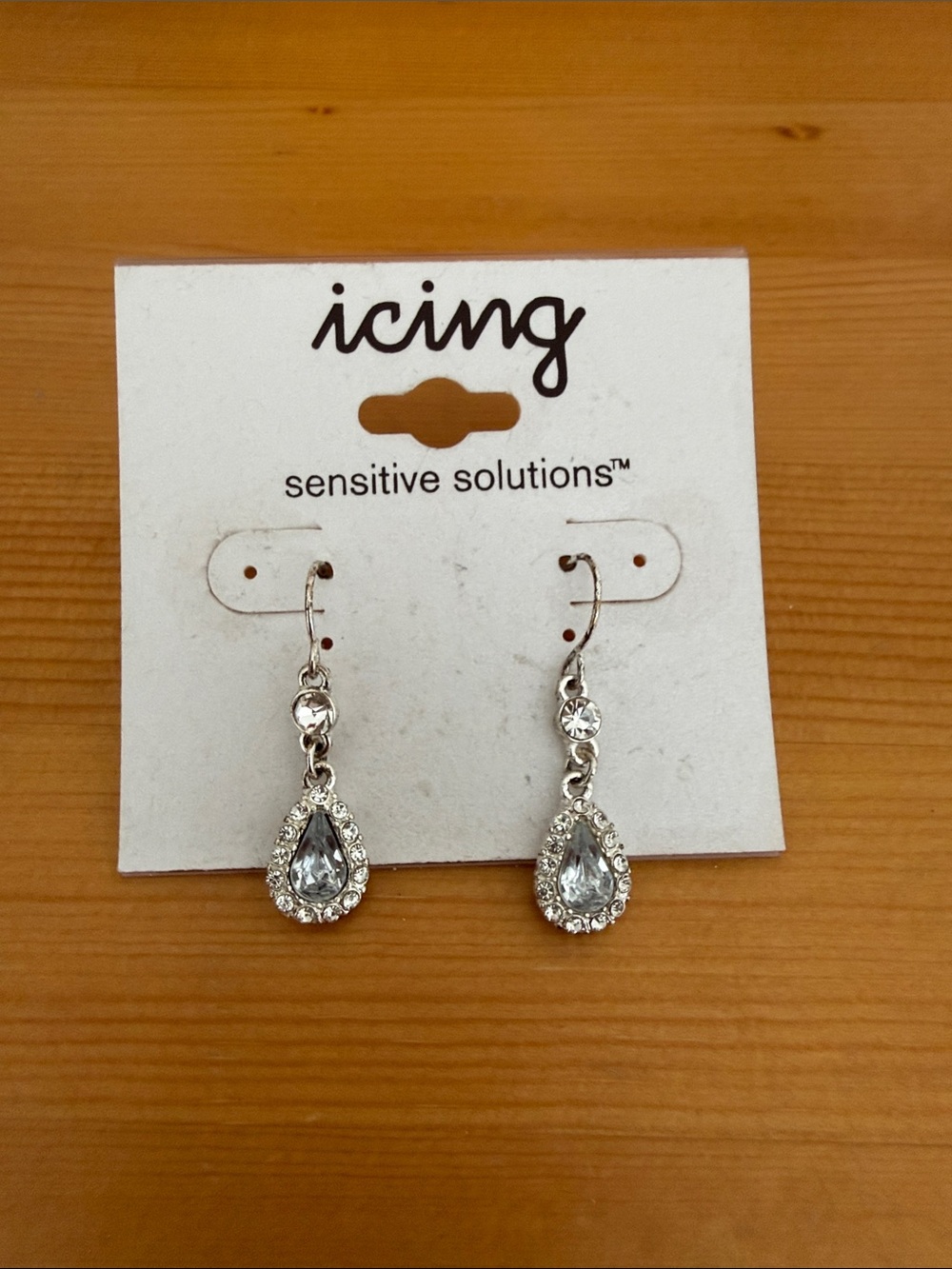 Icing Silver Teardrop Crystal Dangle Earrings with Clear Stones